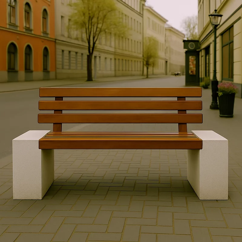 Banca premium din beton cu marmura alba, cu lemn de stejar